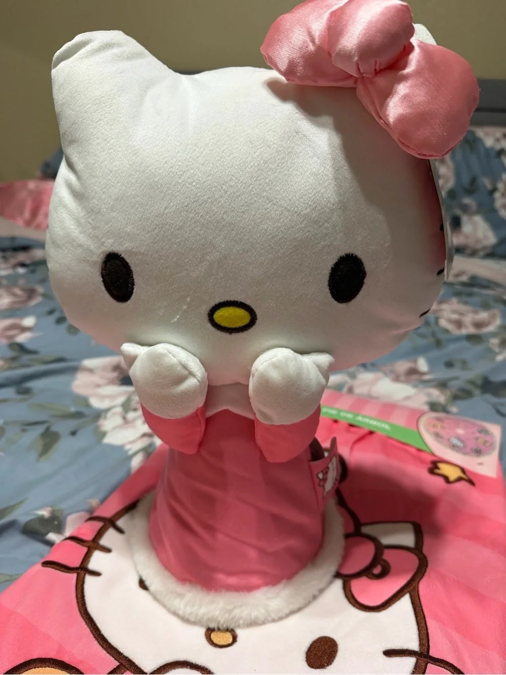 Hello Kitty Pink Plush Pillow and Matching Pink Throw with Gold Trim